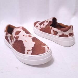 Matisse Cow Print Slip On Sneakers Womens 6M/ Youth 4.5 Brown Faux Hair Boho